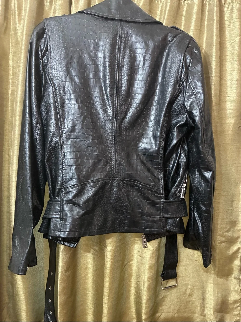 Michael Kors Black Faux Croc Moto Jacket